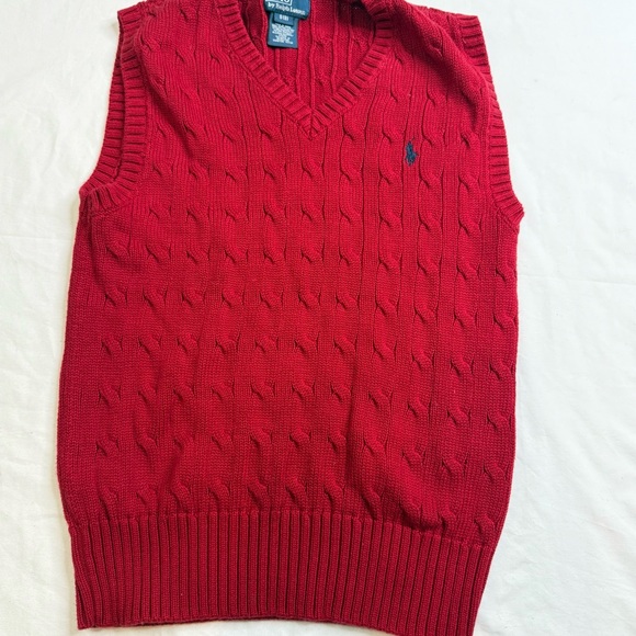 Polo Ralph Lauren Other - Polo Ralph Lauren Boys Size S(8) Cable Knit 100% Cotton Red Sweater Vest A020725